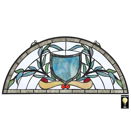 Heraldic Shield Demi-Lune Tiffany-Style Stained Glass Window